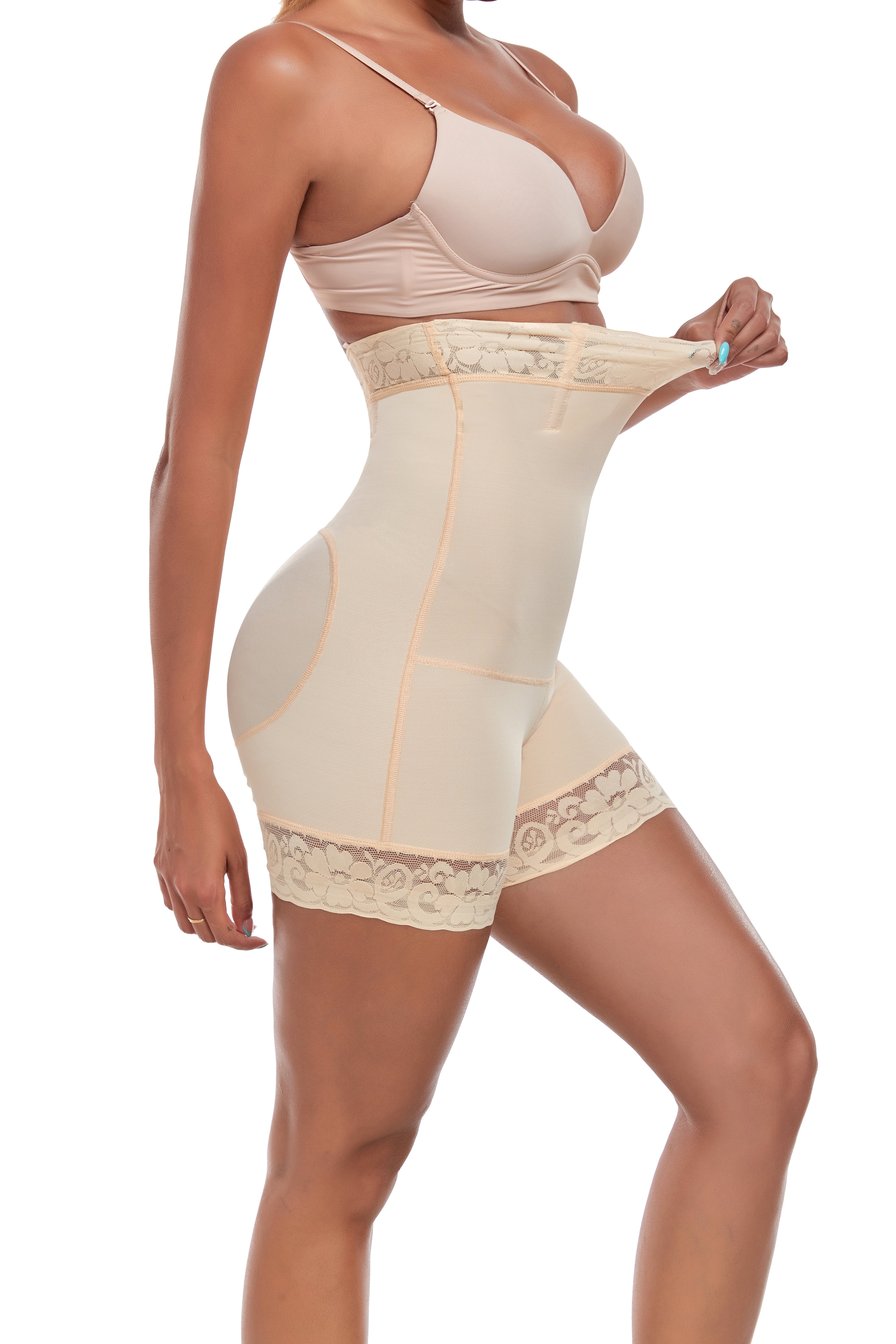 Lace-Trimmed High Waist Shapewear Shorts for Women | Tummy Control & Butt Lift Body Shaping Shorts
